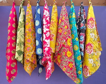 Assorted Cloth Napkins 100 Pcs Hand Block Floral Printed Mix and Match Napkins, Cotton Napkins Cocktail Party Kitchen Dining Table Napkins