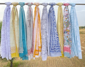 Lote Misto de Sarongues, Conjunto de Sarongues com Estampa em Bloco, Sarongues de Algodão Jaipur no Atacado, Saída de Praia, Conjunto de Sarongues Boho