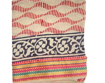 Hand Block Print Cotton Sarong - Boho Beach Wrap with Gold Foil