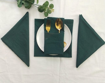 Dark Green Cotton Napkins: Stonewashed Reusable Table Decor