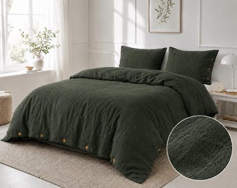 Dark Green  Linen Duvet Cover, European Flax Bedding, Soft Stonewashed Linen, Rustic Farmhouse Bedroom Decor, Queen King Twin