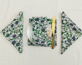 100 Block Print Cotton Napkins: Multicolor Softened Stonewashed Cloth