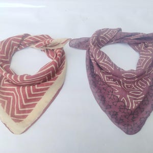 Set of 2 Red and Purple Block Print Bandana Bohemian Style Cotton Neck Scarf Cotton Neckerchief Square Scarf Gift Handkerchief Unique Design