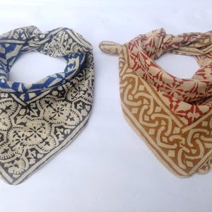 Set of 2 Hand Block Print Bandana Natural Organic print Scarf, Paisley Design Scarf High-Quality, Winter Scarf Halloween gift