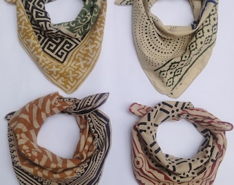 Ensemble bandana en coton imprimé bloc : écharpe bohème, style western rustique