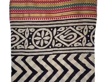 Handmade Block Print Cotton Sarong: Boho Beach Wrap with Gold Foil