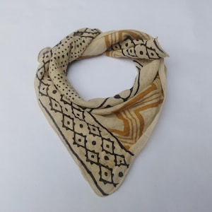 Hand Block Print Organic Cotton Bandana Scarf - Cream, Pumpkin & Steel
