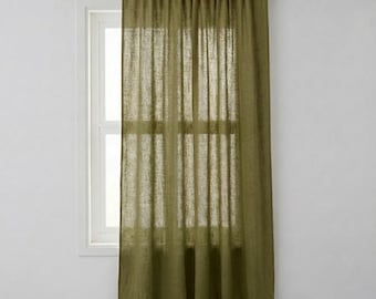 Cortinas transparentes de linho natural verde | Painel de janela com filtragem suave de luz | Cortina transparente de linho feita à mão em estilo escandinavo (2 painéis)