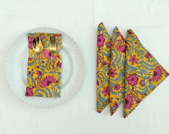 Handmade Block Print Cotton Napkins: Bohemian Dining Table Decor
