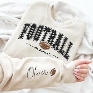 Cute Football Mama Sweatshirt With Kids Name On Sleeve, Football Season Mama Shirt, Gift For Football Mom, Cheer Mom Shirt, Football Lover