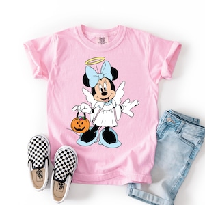 Minnie Halloween Kids Shirt, Disney Mouse Halloween Pumpkin Shirt, Disney Spooky Season Shirt, Coquette Minnie Halloween Kids Shirt