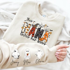Nana Halloween Sweatshirt: Custom Kids Name Sleeve, Nana Gift