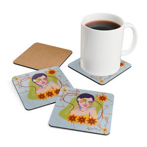 Vibrant Floral Coaster Set: Glossy Finish, Cork Back