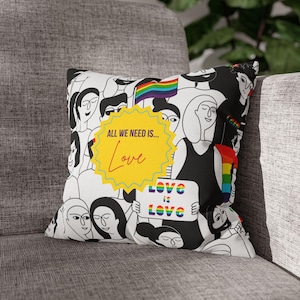 Love-Filled Square Pillowcase, Vibrant Throw Pillow, LGBTQ+ Pride Decor, Cozy Home Accessory, Gift for Friends, All We Need Is Love