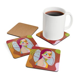 Boho Chic Coaster Set: Cork-Backed, Vibrant Colors (4-Piece Set)