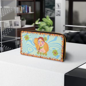 Zipper Wallet with Boho Floral Design, Colorful Women&#39;s Wallet, Art-Inspired Clutch, Mother&#39;s Day Gift, Stylish Travel Accessory