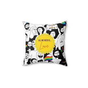 Love-Themed Square Pillow, Cozy Home Decor, LGBTQ+ Pride Gift, Inspirational Living Room Cushion, Affirmation Throw Pillow