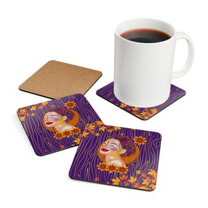 Vibrant Corkwood Coaster Set: Artistic Home Decor, Fall Colors