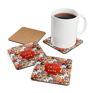 Playful Animal Design Coaster Set (4-Piece, Non-Slip Cork Base): Add a Pop of Fun to Your Tabletop!