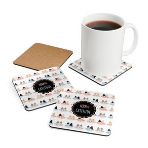 Meow-nificent Coaster Set for Cat Lovers (4-Piece, Non-Slip Cork Base), Purr-fect Home Decor and Kitty Paw-ty Favors