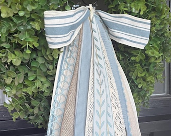 Dusty Blue & Ivory Ribbon Bundle with Bow: Everyday Decor