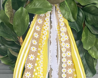 Yellow Daisies  Ribbon set- Spring wreath ribbons - clip on ribbon set- nursery decor-coffee filter wreath ribbons-Wreath Ribbon Bundle