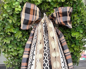October Fall Bundle with CHUNKY BOW -Thanksgiving Wreath Ribbon Set -Brown, Black, Burlap, Pumpkins(26")