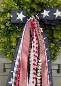 Red White and Blue  4th of July Ribbon Bundle with BOW(SILVER STARS)- wreath ribbons-(26")