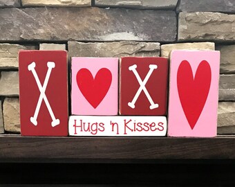 Valentine's wood blocks-- XOXO Hugs 'n Kisses