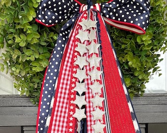 Freedom Ribbon Bundle with Chunky Bow, 4th of July Decor