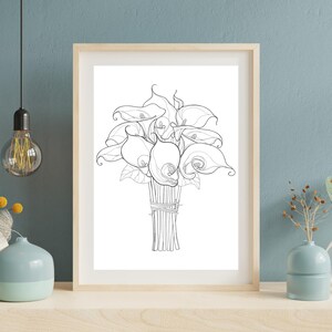 Minimalist wall art in black and white, Calla flower, Digital print