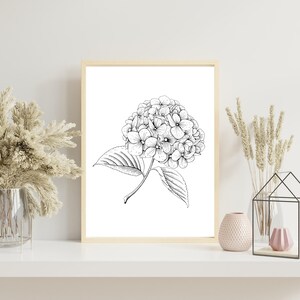 Black and White digital download wall art,Minimalistic Flower print