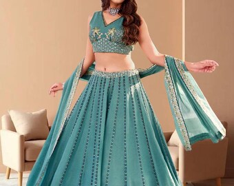 Teal Green Silk Embroidered Lehenga Choli Set with Dupatta | Indian Wedding Festive Wear