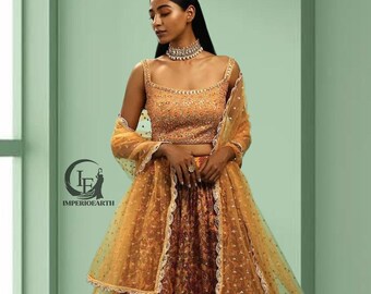 Embroidered Lehenga Choli Set: Yellow Indian Bridal Wear
