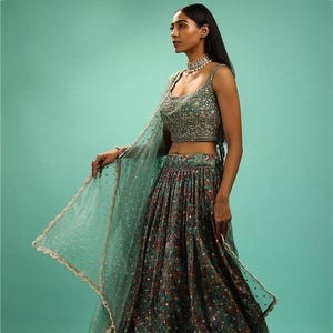 Deep Green with Multicolor Detailing Embroidered Lehenga Choli Set Indian Bridal Wear for Festivals  Weddings Reception Lehenga Set Wear
