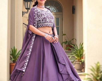 Lehenga Choli color lavanda per donna, set Lehenga da sposa indiano di design, abito da festa ricamato con dupatta