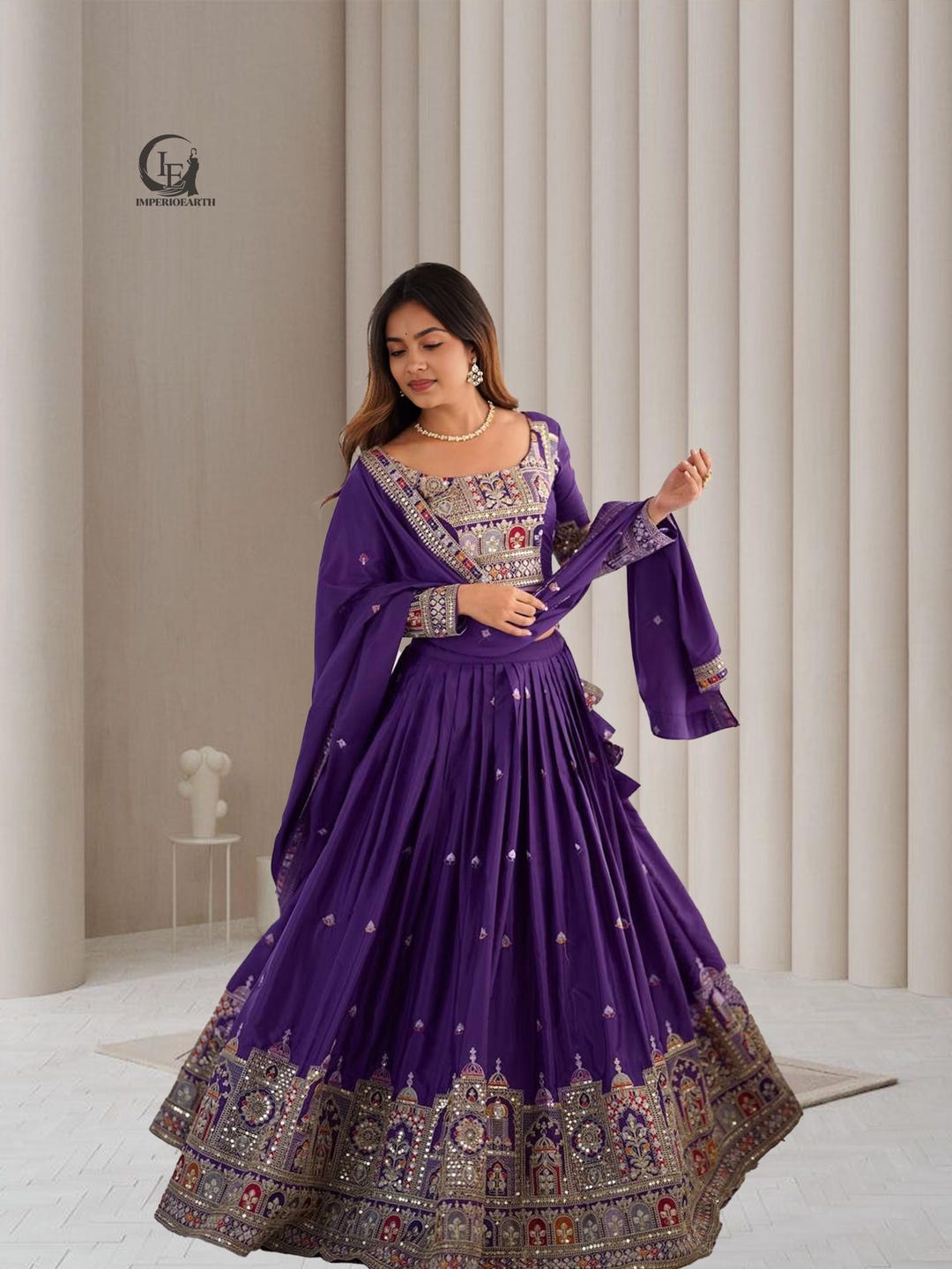 Wedding Festive Style Purple Embroidered Lehenga Choli