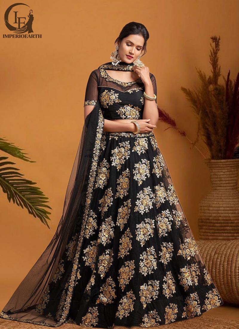 Black & Gold Embroidered Lehenga: Indian Bridal Outfit