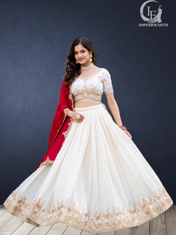 slim fit dress slacks Admiring Embroidered Work Chiku Color Salwar Suit With Red Dupatta –  RangVastra.com main image 0