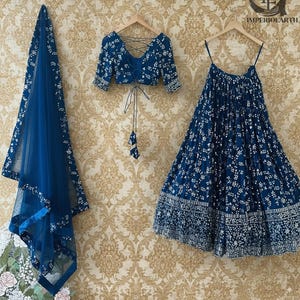 Beautiful Embellished Blue Lehenga Choli with Net Dupatta Wedding Reception Party Wear Traditional Indian Outfit Festive Outfit for Women
