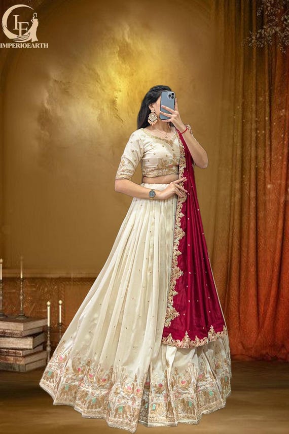 Embroidered Silk Wedding Lehenga Choli with Red Dupatta