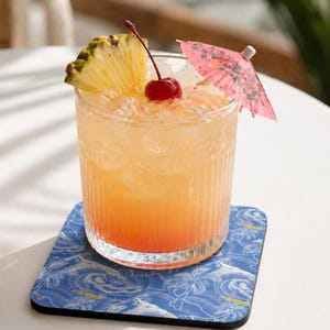 Tropical Coastal Coaster – Beach House Decor, Hawaiian Ocean Drink Coaster, Toile Style Art Gift