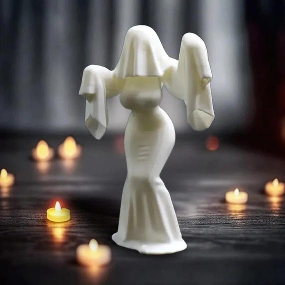 ghost lady in white dress Forest of the darkness,3d illustration of ghost girl in white dress with a cleaver and teddy bear in hands waiting to kill in the abandoned forest ,S Stock Photo