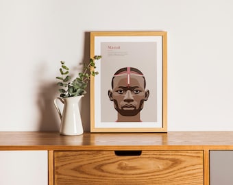 Tanzania Massai poster – Ethnic portrait wall decoration – African art – Tribal illustration printed in France – Minimalist boho poster