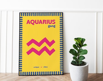 Aquarius sign poster – Colorful zodiac poster “Aquarius gang” – Pop & fun astrology decor – Unique astro gift idea