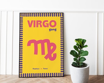 Virgo sign poster – “Virgo gang” flawless & focus zodiac poster – Colorful astrological decor – Fun and stylish astro gift