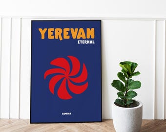Yerevan Eternal Poster – Modern Armenia Poster – Red and Blue Graphic Illustration – Yerevan Wall Decor – Decorative Poster