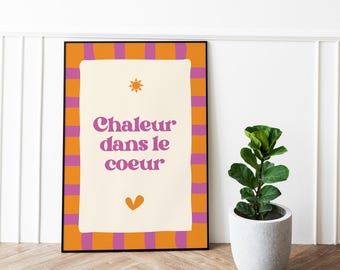 “Warmth in the Heart” Poster – Feel good orange purple poster – Positive and colorful wall decoration – Soft and sunny vibes