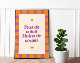 Colorful decorative poster – More sun, less worries – Decorative quote poster – Decorative colorful poster – Fun quote illustration