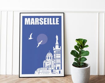 Marseille Bonne Mère poster – Typical southern decorative poster – Notre-Dame-de-la-Garde illustration – Decorative poster